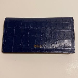 Ralph Lauren Women’s Bright Navy Blue Lanesborough Slim Leather Wallet with Tag